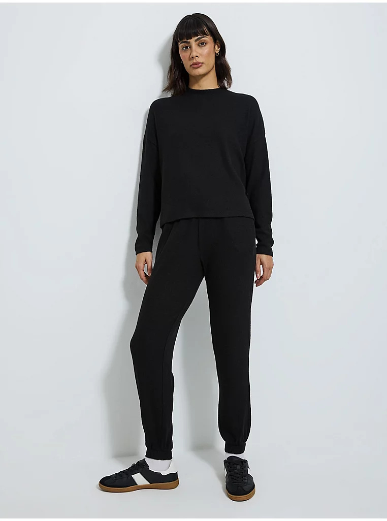 Black Soft Touch Knitted Cuffed Joggers