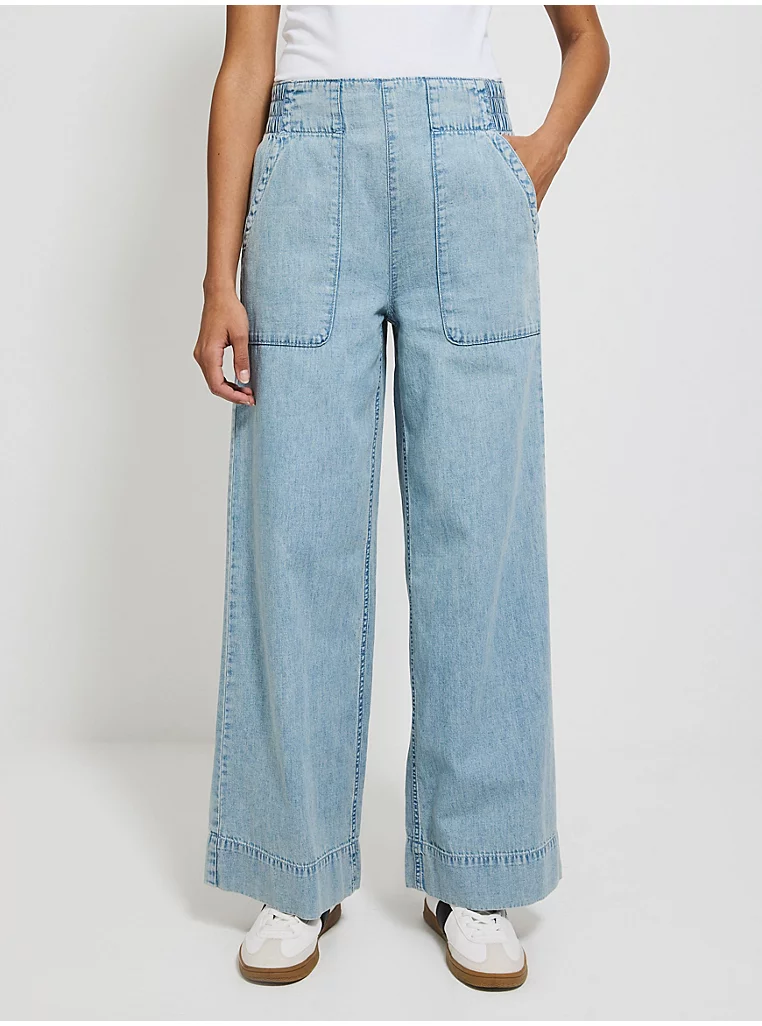Light Blue Pull On High Waisted Wide Leg Jeans - Image 2